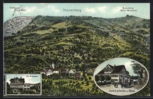 Künstler-AK Steinerberg, Gasthof Pension z. Rössli, Villa Aufdermaur und Hotel Wildspitz