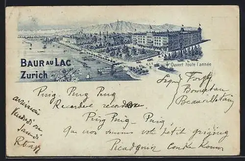 Mondschein-Lithographie Zurich, Baur au Lac