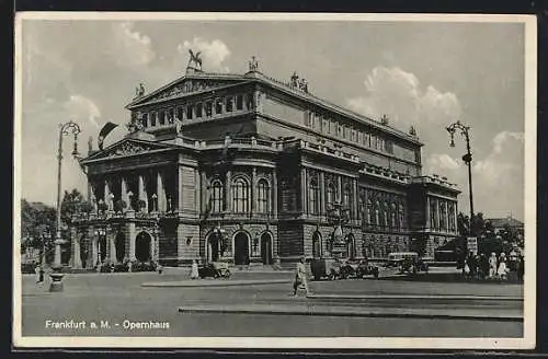 AK Frankfurt a. M., Autos und Passanten vor dem Opernhaus