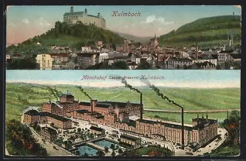 AK Kulmbach, Mönchshof Export-Brauerei Kulmbach, Teilansicht mit Schloss