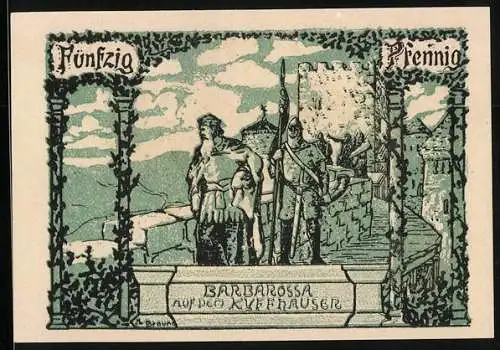 Notgeld Frankenhausen a. Kyffh. 1921, 50 Pfennig, Barbarossa auf dem Kyffhäuser