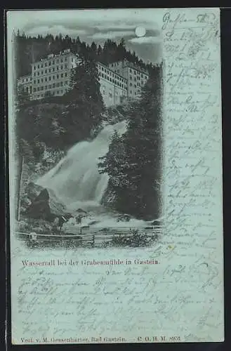 Mondschein-AK Gastein, Wasserfall bei der Grabenmühle