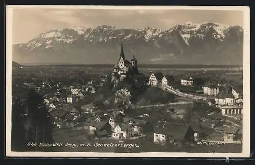 AK Rankweil /Vrbg., Ortsansicht gegen die Schweizerberge