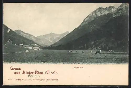 AK Hinterriss /Tirol, Alpenhof vor Bergpanorama