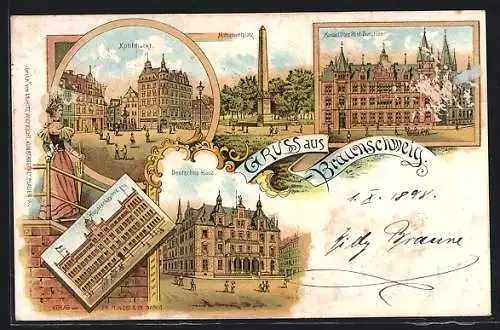 Lithographie Braunschweig, Deutsches Haus, Kohlmarkt