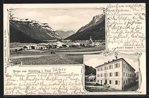 AK Waidring i. Tirol, Waltl`s Gasthof z. Post, Ortsansicht