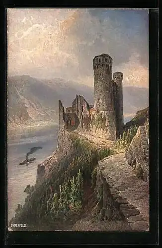 AK Ruine Ehrenfels mit Dampfer