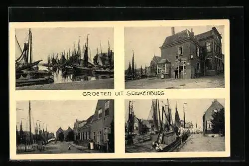 AK Spakenburg, Kutter im Hafen, Strassenpartie am Hafen, Gebäude