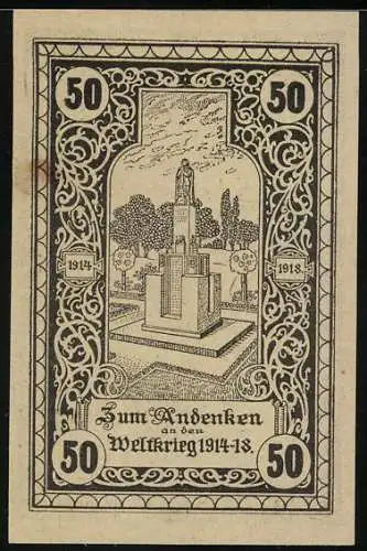 Notgeld Canth, 50 Pfennig, Kriegerdenkmal