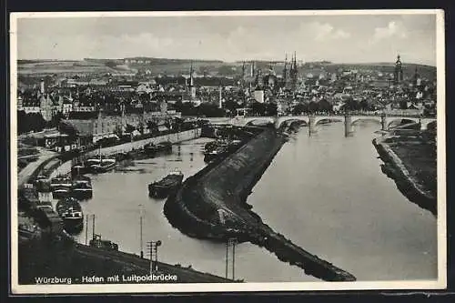 AK Würzburg, Hafen mit Luitpoldbrücke