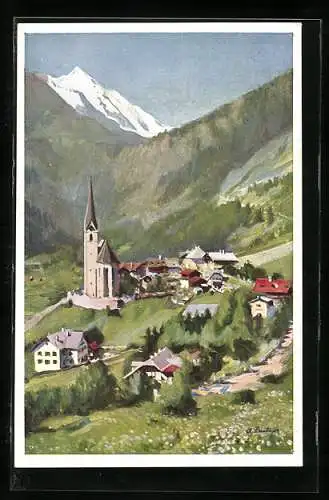 AK Heiligenblut, Ortsansicht gegen Grossglockner