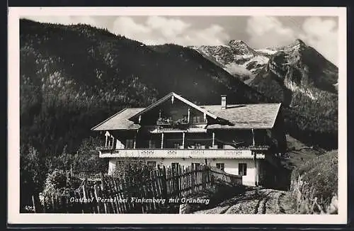 AK Finkenberg, Gasthof Persal mit Grünberg aus der Vogelschau