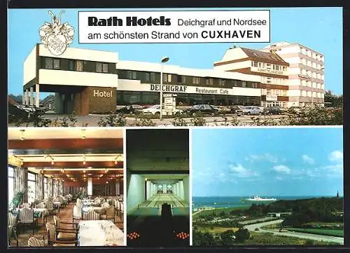 AK Cuxhaven, Restaurant-Café und Hotel Rath, mit Innenansichten