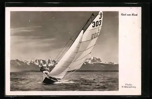 AK Sportsegelboot auf dem Starnbergersee hart am Wind