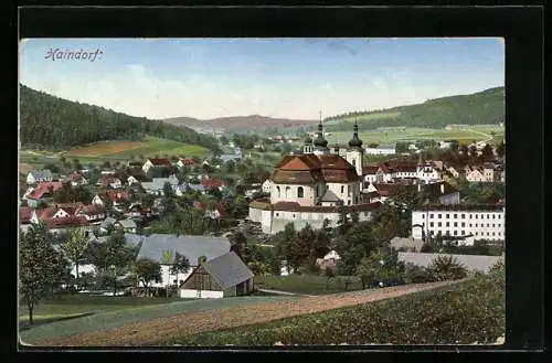 AK Haindorf, Ortsansicht mit Kirche