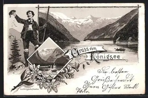 Lithographie Königsee / Berchtesgaden, St. Barhtolomä