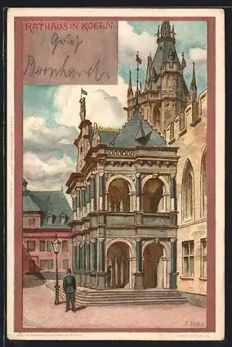 Künstler-Lithographie Franz Hein: Köln, Motiv vom Rathaus