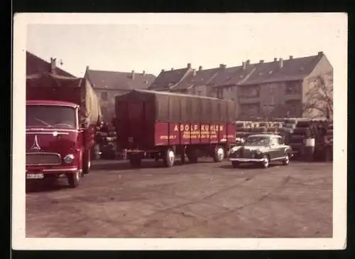 Fotografie unbekannter Fotograf, Ansicht Mülheim-Styrum, Mittelstr. 7, Lastwagen Magirus-Deutz Fasshandlung Adolf Kuhlen