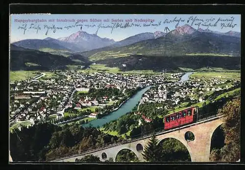 AK Innsbruck, Hungerburgbahn, Blick gegen Süden mit Serles und Nockspitze