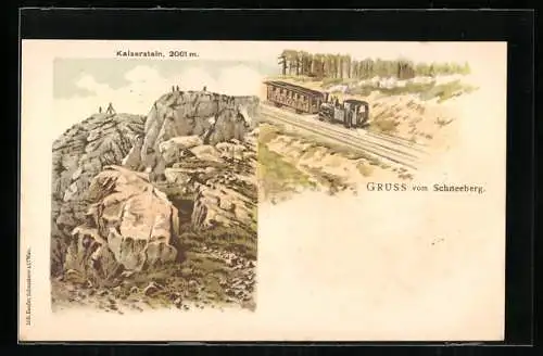 Lithographie Schneebergbahn, Bergbahn auf den Schneeberg, Kaiserstein