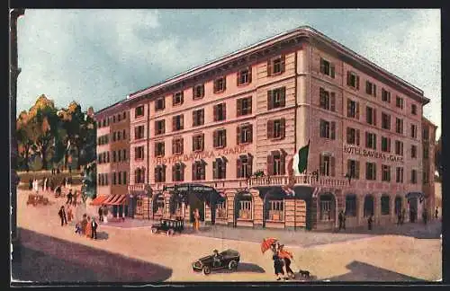 Künstler-AK Milan, Hotel Baviera et de la Gare, Rue P. Castaldi 7