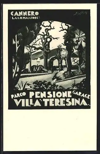 Künstler-AK Cannero /Lago Maggiore, Pensione Villa Teresina