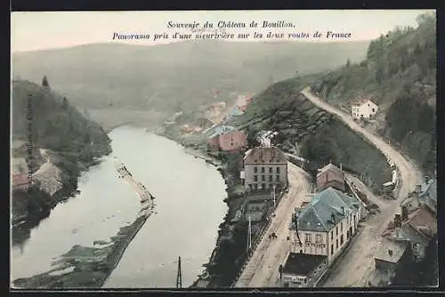 AK Bouillon, Château de Bouillon, Panorama pris d`une meurtrière sur les deux routes de France