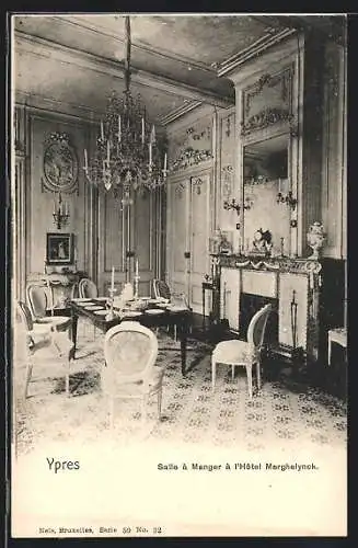 AK Ypres, Salle à Manger à l`Hôtel Merghelynck