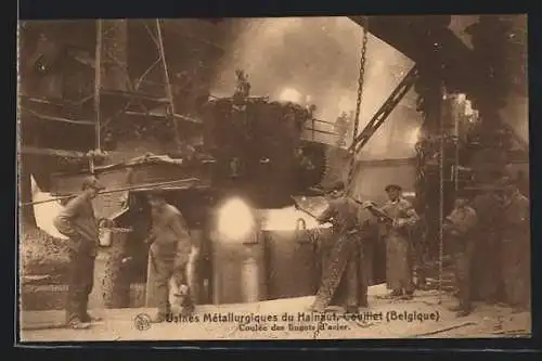 AK Couillet, Usines Métallurgiques du Hainaut, Coulée des lingots d`acier