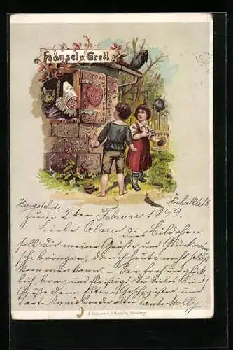 AK Hänsel und Gretel am Hexenhaus, Märchen