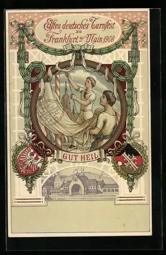 Lithographie Frankfurt am Main, XI. Deutsches Turnfest 1908, Wappen