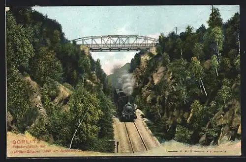 AK Görlitz, Felsdurchstich der Görlitz-Zittauer Bahn am Schützenhain