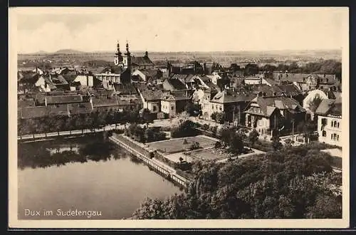 AK Dux im Sudetengau, Teilansicht mit Kirche