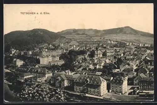 AK Tetschen a. d. Elbe, Teilansicht mit Kirche