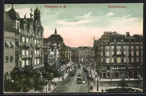 AK Frankfurt a. M., Kaiserstrasse mit Strassenbahn