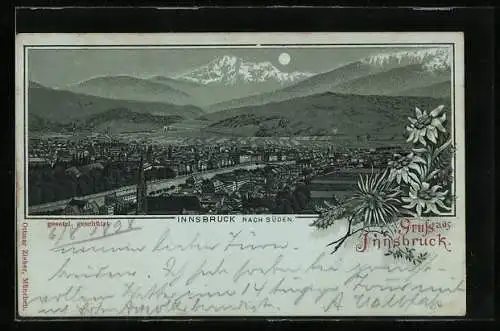 Mondschein-Lithographie Innsbruck, Ortsansicht nach Süden