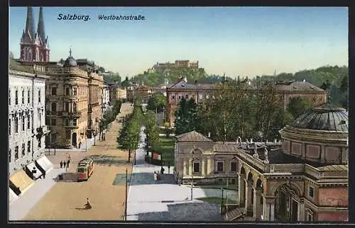 AK Salzburg, Westbahnstrasse mit Strassenbahn