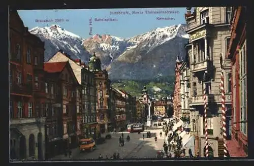 AK Innsbruck, Strassenbahn in der Maria Theresienstrasse