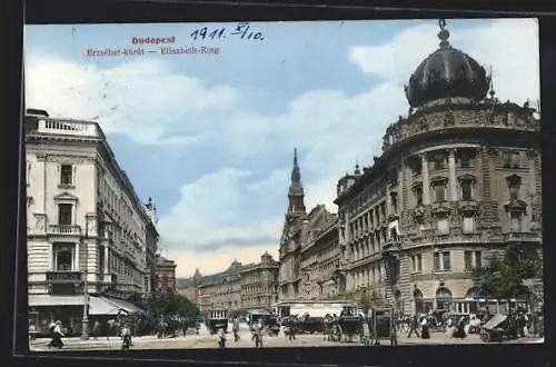 AK Budapest, Strassenbahnen am Elisabeth-Ring