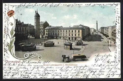 AK Darmstadt, Strassenbahnen auf dem Ernst Ludwigsplatz