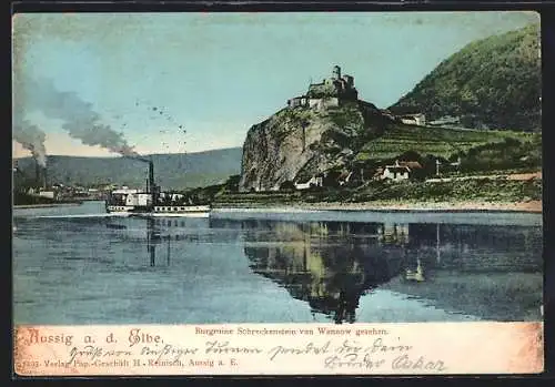 AK Aussig / Usti, Burgruine Schreckenstein von Wannow gesehen