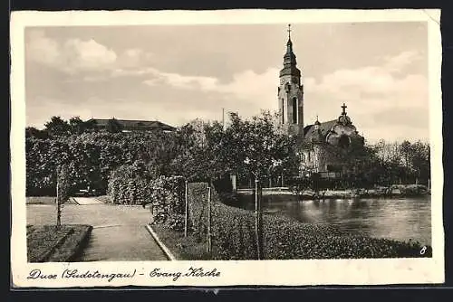 AK Dux / Duchcov, Anlagen an der evangelischen Kirche