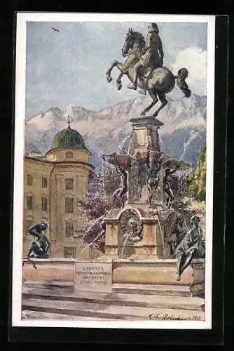 Künstler-AK E. F. Hofecker: Innsbruck, Leopoldsbrunnen mit Hofburg
