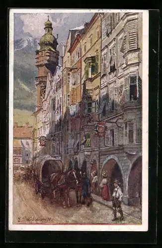 Künstler-AK E.F. Hofecker: Innsbruck, Blick in die Herzog Friedrichstrasse