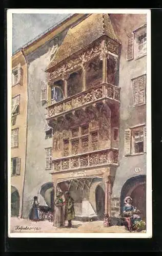 Künstler-AK E. F. Hofecker: Innsbruck, Ansicht vom Goldenen Dachl