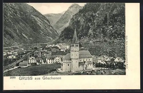 AK Göschenen, Ortsansicht mit der Kirche