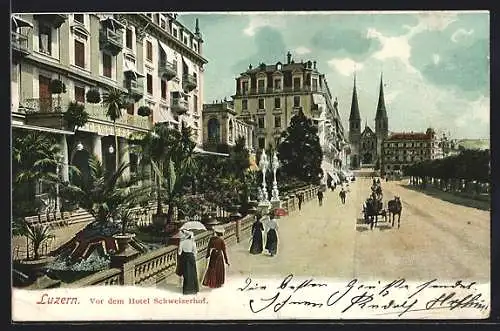 AK Luzern, Strasse vor dem Hotel Schweizerhof