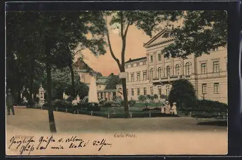 AK Weimar / Thüringen, Strassenpartie am Hotel de Russie am Karlsplatz