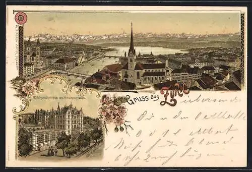 Lithographie Zürich, Mädchenschulhaus am Hirschengraben, Panorama