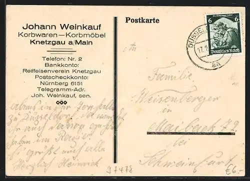 AK Knetzgau a. Main, Korbwaren und -Möbel Johann Weinkauf